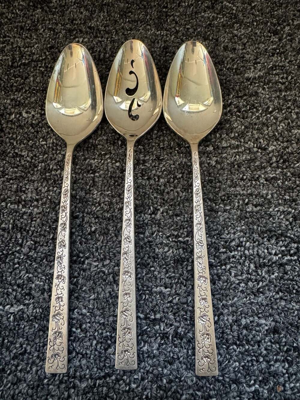 1847 Rogers Bros Silver Lace Silverplate 3pc Serving Spoons incl Pierced Spoon